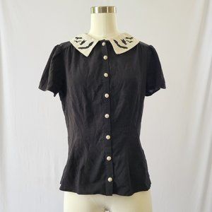 Hell Bunny Black and White Bat Button-Up Shirt